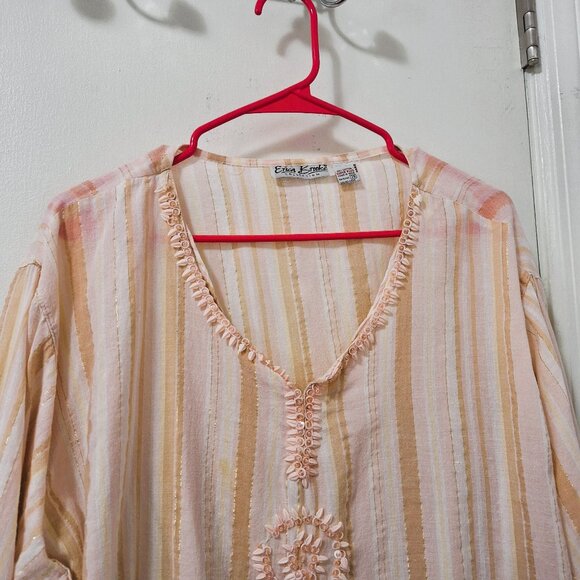 Erica Brooke Coral Beaded Medallion Striped Long Sleeve Top Size 26 - Picture 3 of 13